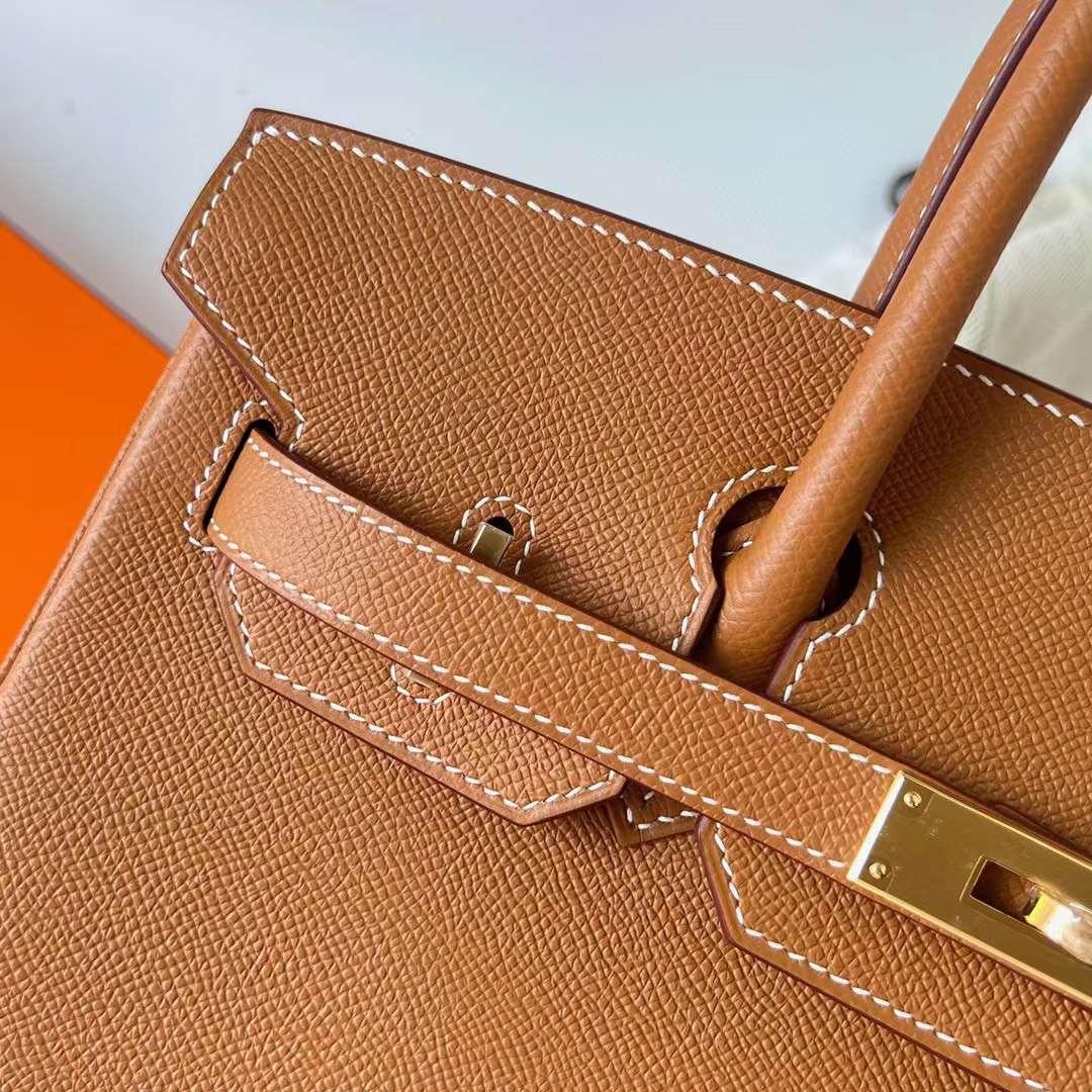 Hermès（爱马仕）Birkin 铂金包 Epsom Ck37 金棕色 金扣 30cm 全手工蜡线缝制 Ghw