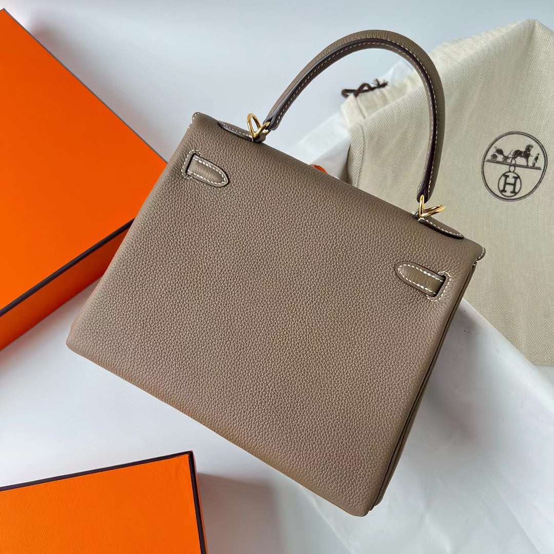 Hermès（爱马仕）Kelly 凯莉包 Togo皮 Ck18 大象灰 金扣 25cm 全手工蜡线缝制 Ghw