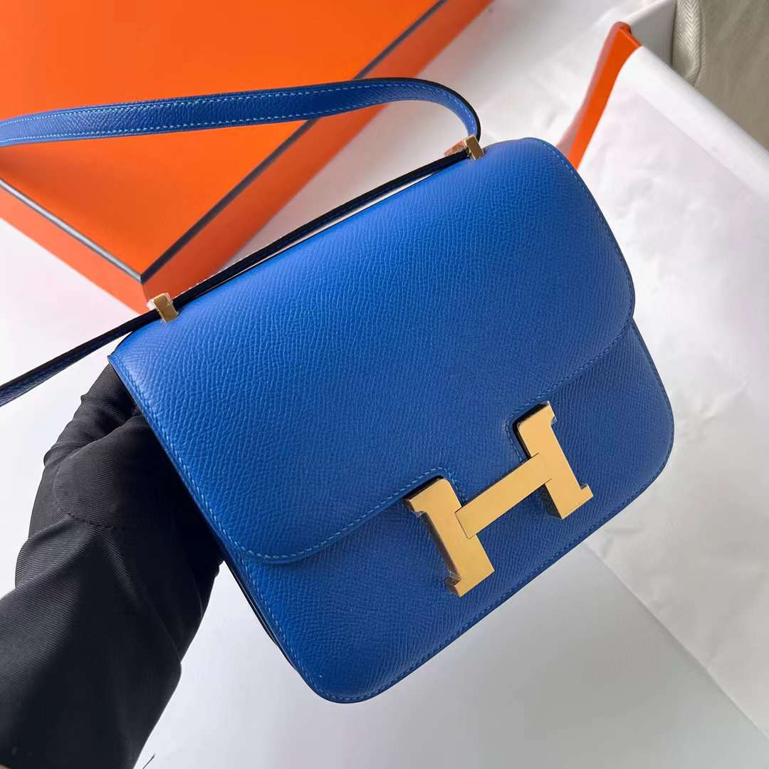 Hermès（爱马仕）Constance 空姐包 Epsom Ck71 法国蓝 金扣 19cm 全手工蜡线缝制 ghw