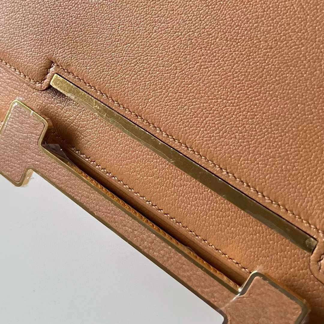 Hermès（爱马仕）Geta Chevre 进口山羊皮 2J 雀木色 金扣 20cm 全手工蜡线缝制 Ghw