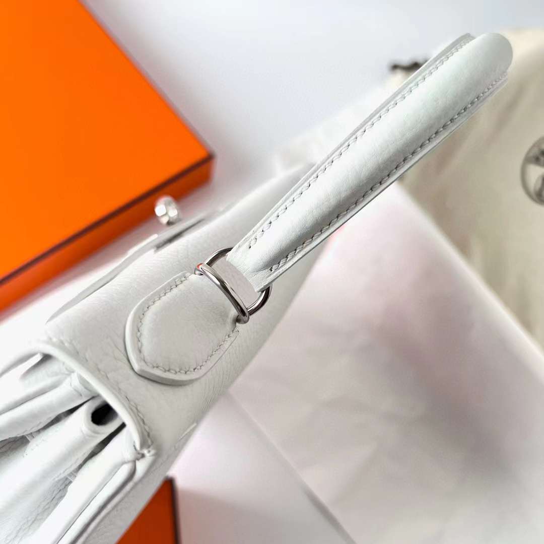 Hermès（爱马仕）Kelly 凯莉包 Clemence（原厂进口tc皮）01 纯白 银扣 25cm 全手工蜡线缝制 Phw