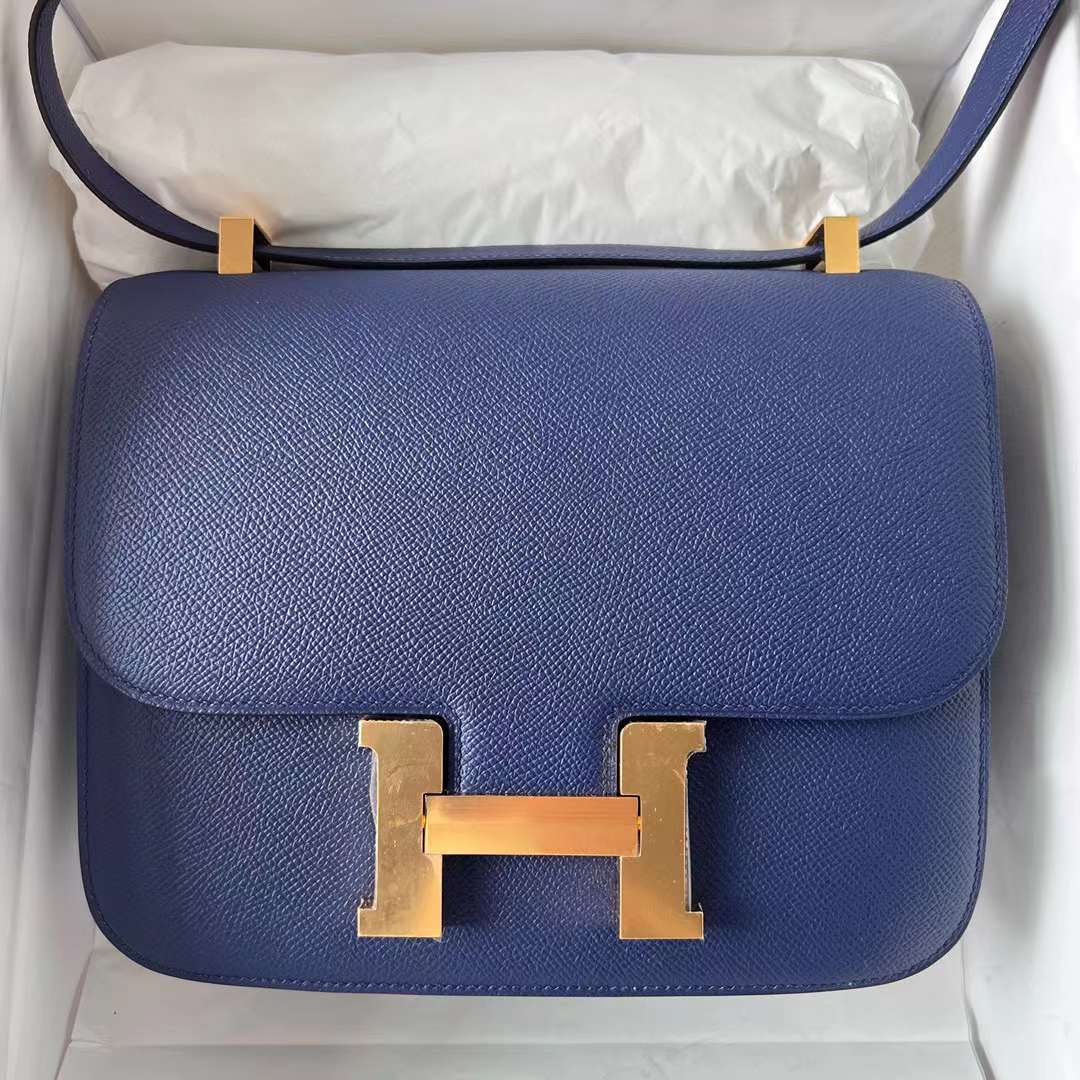 Hermès（爱马仕）Constance 康斯坦斯 Epsom Ck73 宝石蓝 金扣 24cm 全手工蜡线缝制 Ghw