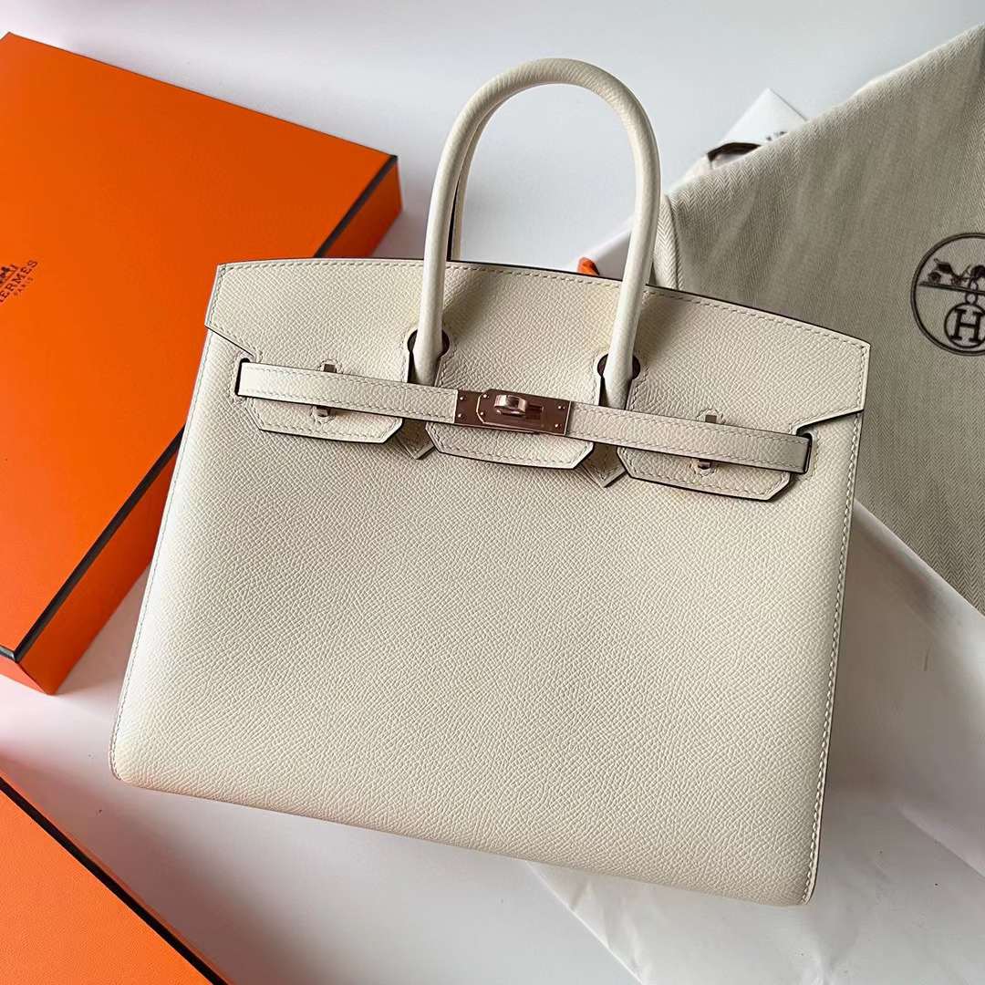 Hermès（爱马仕）Birkin 铂金包 Sellier Epsom I2 奶油白 玫瑰金扣 25cm 全手工蜡线缝制 Rghw
