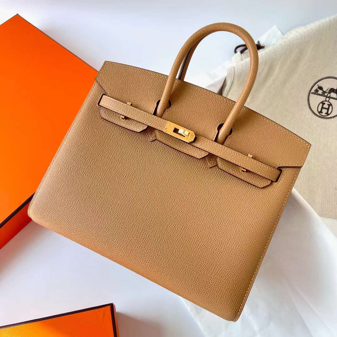 Hermès（爱马仕）Birkin Sellier Epsom 0M 奶茶色 金扣 25cm 全手工蜡线缝制 Ghw