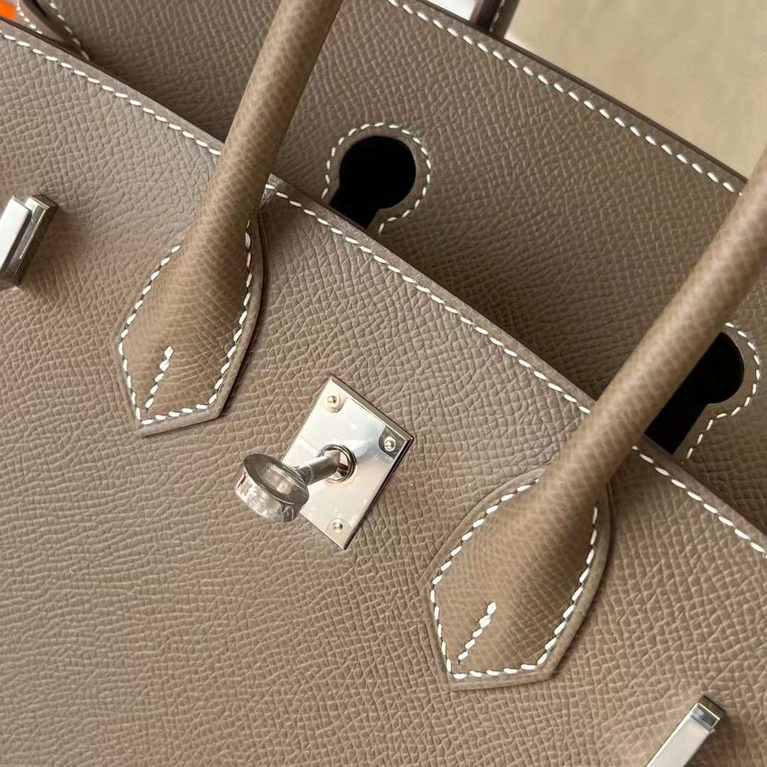 Hermès（爱马仕）Birkin Sellier Epsom Ck18 大象灰 白色走线 银扣 25cm 全手工蜡线缝制 Phw