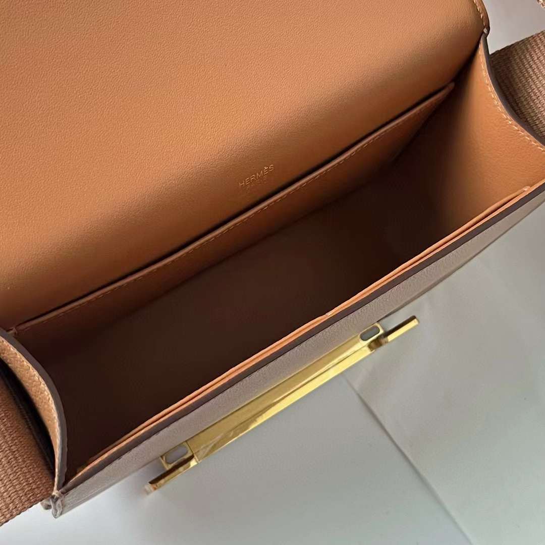 Hermès（爱马仕）Geta Chevre 进口山羊皮 2J 雀木色 金扣 20cm 全手工蜡线缝制 Ghw
