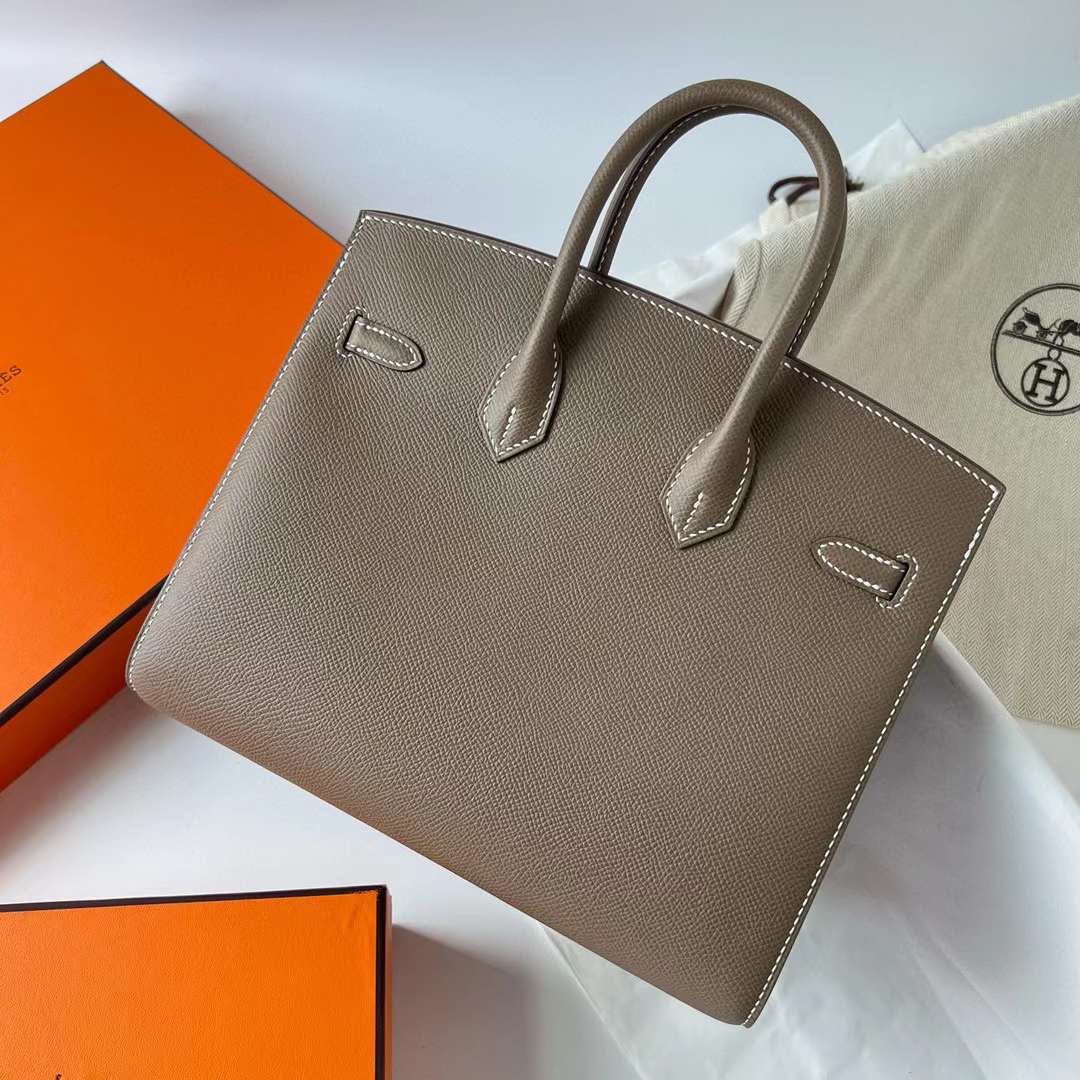 Hermès（爱马仕）Birkin Sellier Epsom Ck18 大象灰 白色走线 银扣 25cm 全手工蜡线缝制 Phw