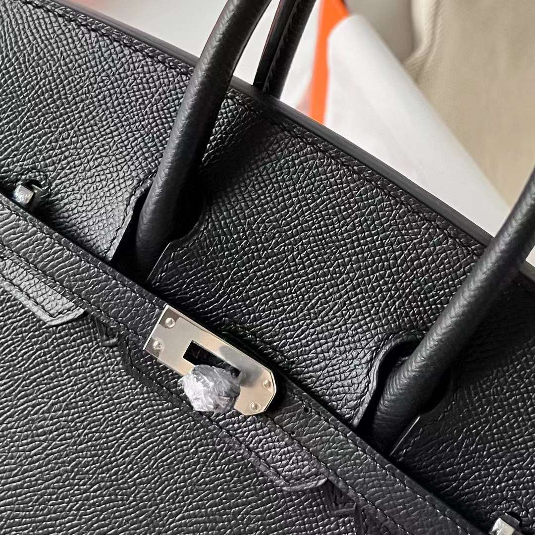 Hermès（爱马仕）Birkin 铂金包 Epsom Ck89 黑色 银扣 25cm 全手工蜡线缝制 Phw