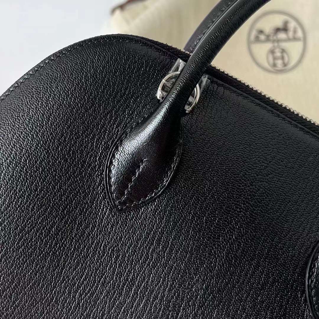 Hermès（爱马仕）Bolide 保龄球包 Chevre 进口山羊皮 Ck89 黑色 银扣 25cm 全手工蜡线缝制 Phw