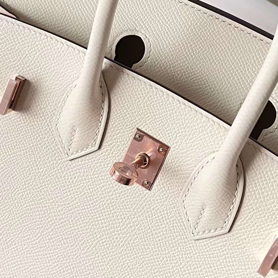 Hermès（爱马仕）Birkin 铂金包 Sellier Epsom I2 奶油白 玫瑰金扣 25cm 全手工蜡线缝制 Rghw