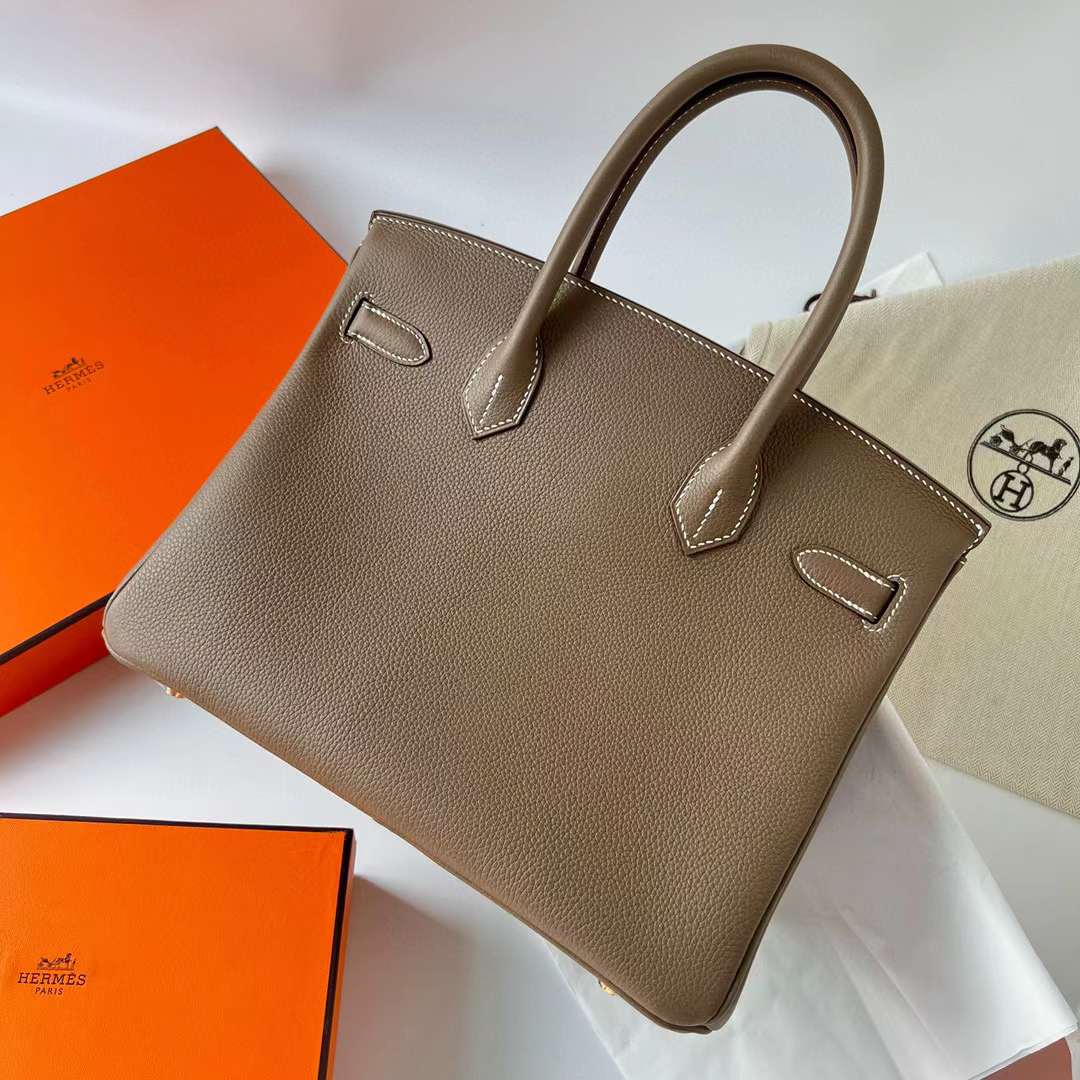 Hermès（爱马仕）Birkin 铂金包 Togo 原厂进口小牛皮 Ck18 大象灰 金扣 30cm 全手工蜡线缝制 Ghw