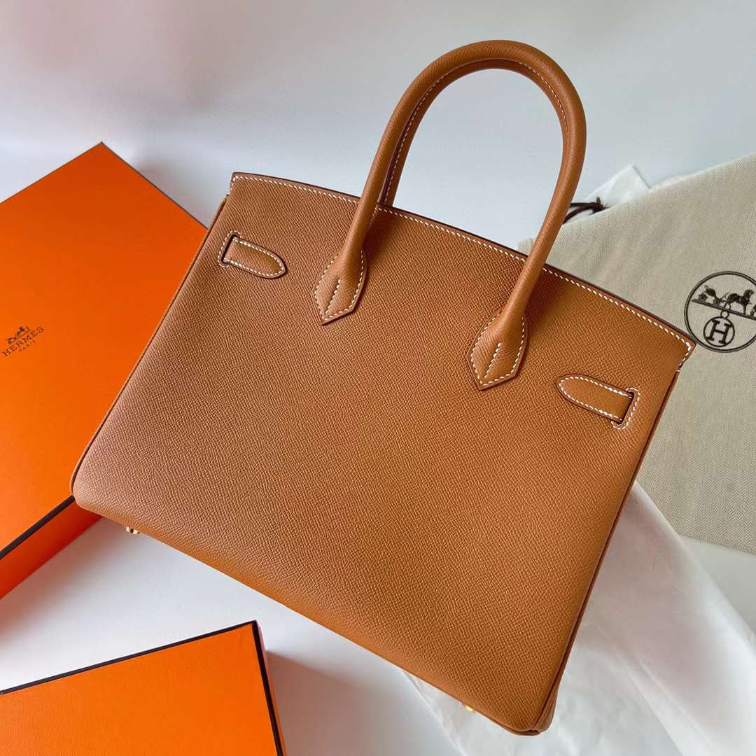 Hermès（爱马仕）Birkin 铂金包 Epsom Ck37 金棕色 金扣 30cm 全手工蜡线缝制 Ghw