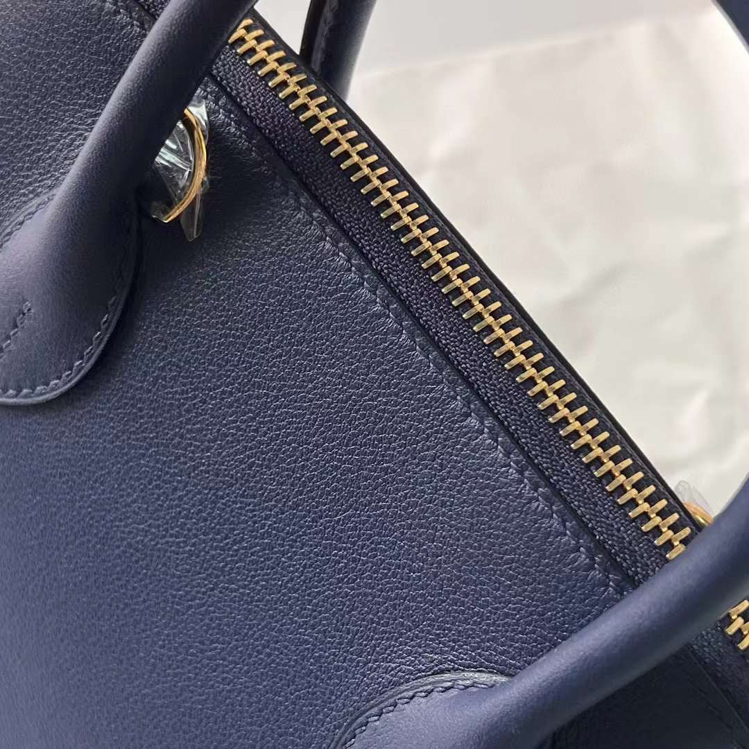 Hermès（爱马仕）Bolide 保龄球包 Evercolor Ck73 宝石蓝 内拼 0F 弗里达蓝 金扣 25cm 全手工蜡线缝制 Ghw