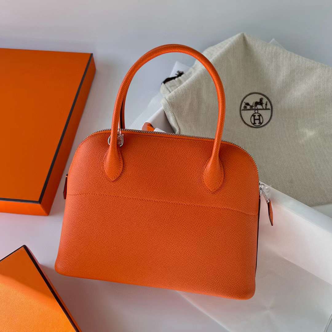 Hermès（爱马仕）Bolide 保龄球包 Epsom Ck93 橙色 银扣 27cm 全手工蜡线缝制 Phw
