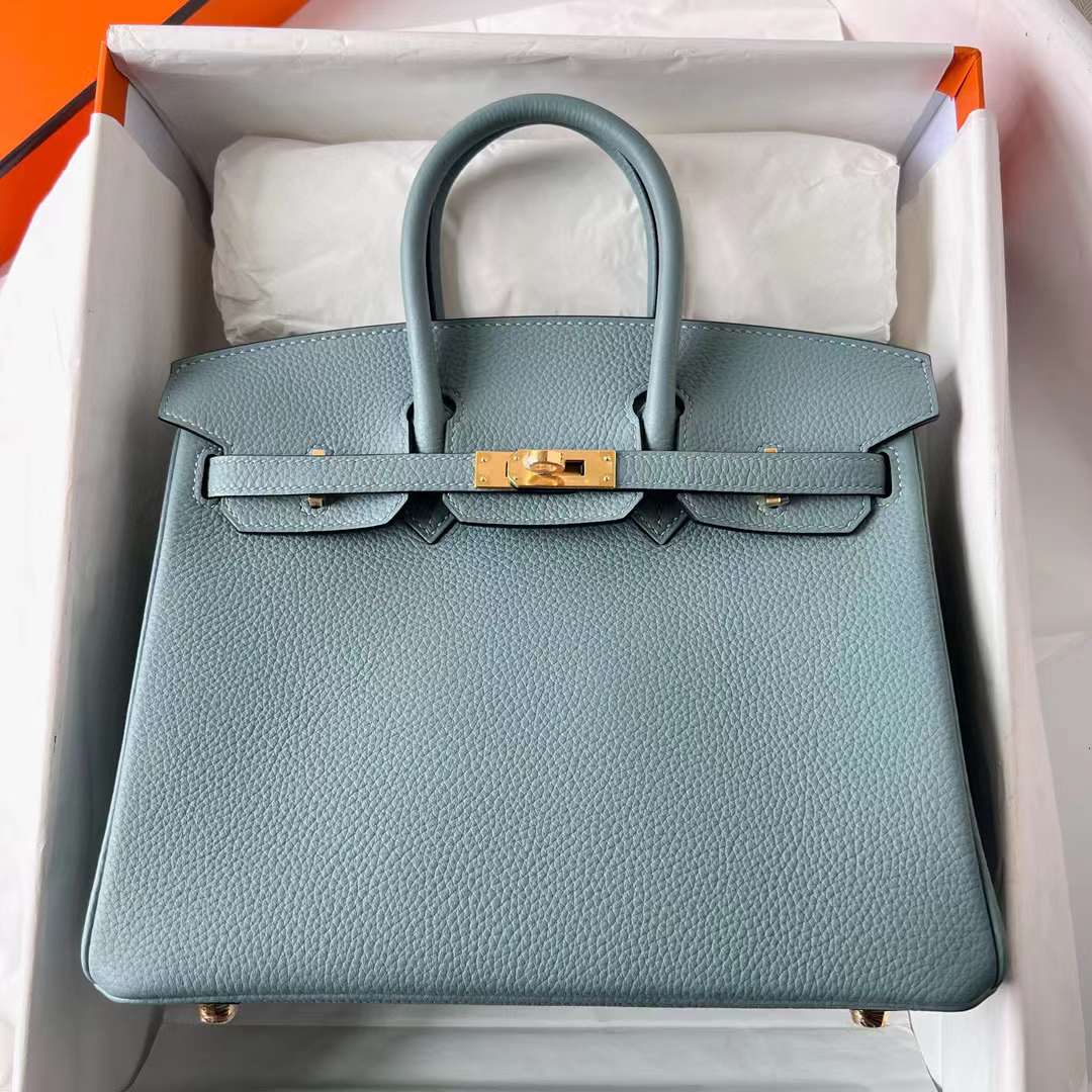 Hermès（爱马仕）Birkin 铂金包 Togo 顶级小牛皮 7G 天青色 金扣 25cm 全手工蜡线缝制 Ghw