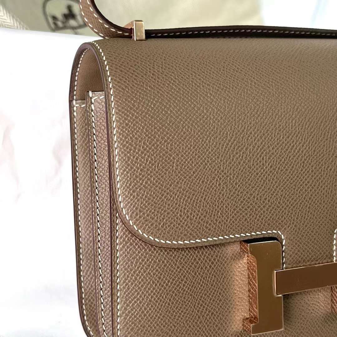Hermès（爱马仕）Constance 空姐包 Epsom Ck18 大象灰 玫瑰金扣 19cm 全手工蜡线缝制 Rghw