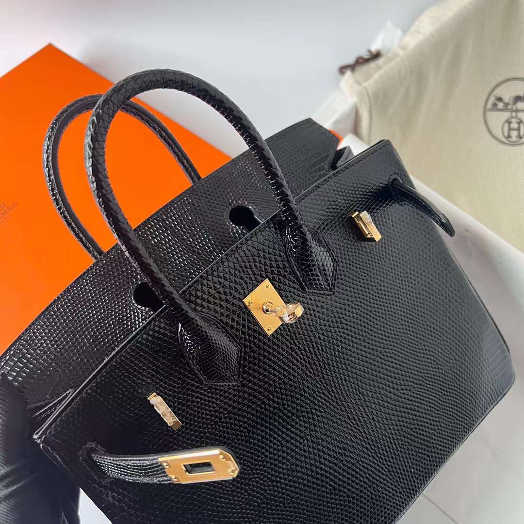 Hermès（爱马仕）Birkin 铂金包 Lizard 进口蜥蜴皮 Ck89 黑色 金扣 25cm 全手工蜡线缝制 Ghw
