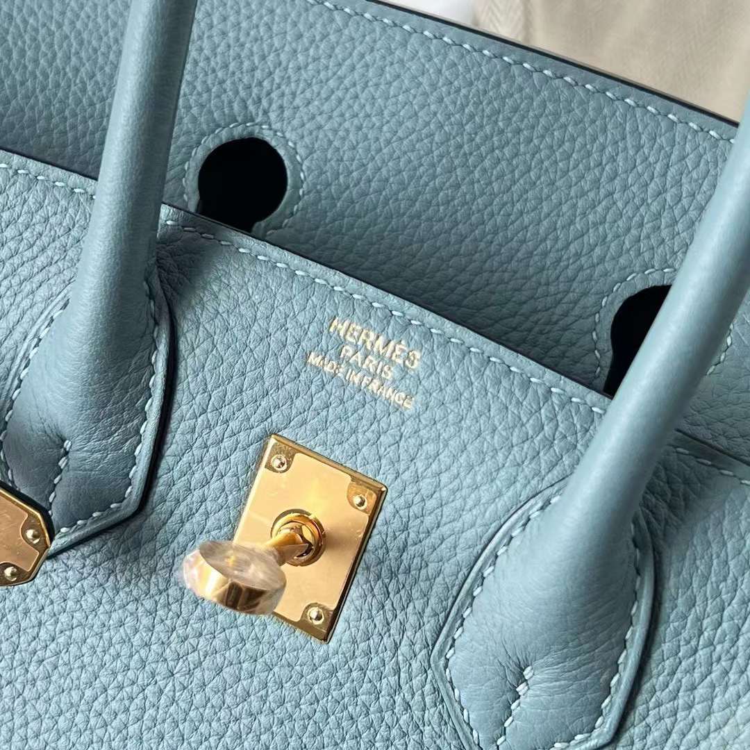 Hermès（爱马仕）Birkin 铂金包 Togo 顶级小牛皮 7G 天青色 金扣 25cm 全手工蜡线缝制 Ghw