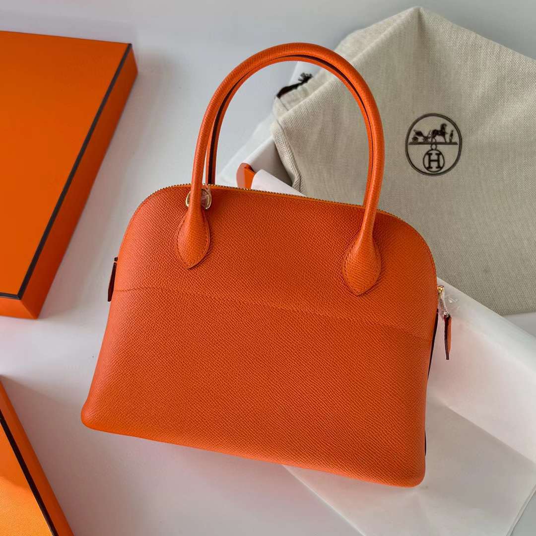 Hermès（爱马仕）Bolide 保龄球包 Epsom Ck93 橙色 金扣 27cm 全手工蜡线缝制 Ghw