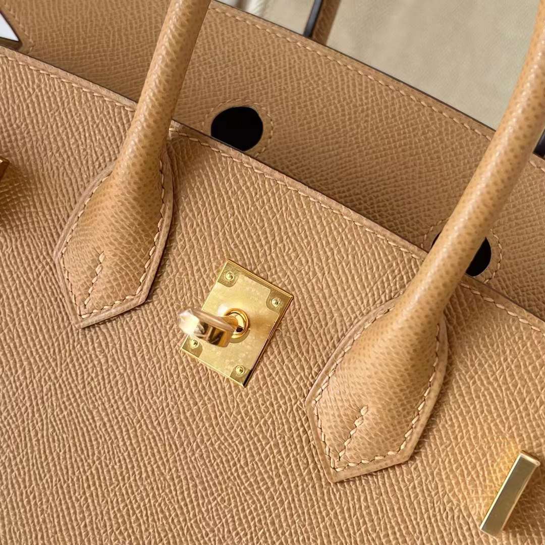 Hermès（爱马仕）Birkin Sellier Epsom 0M 奶茶色 金扣 25cm 全手工蜡线缝制 Ghw