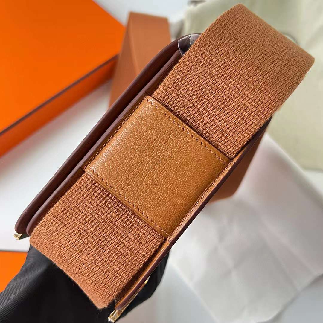 Hermès（爱马仕）Geta Chevre 进口山羊皮 Ck37 金棕色 金扣 20cm 全手工蜡线缝制 Ghw