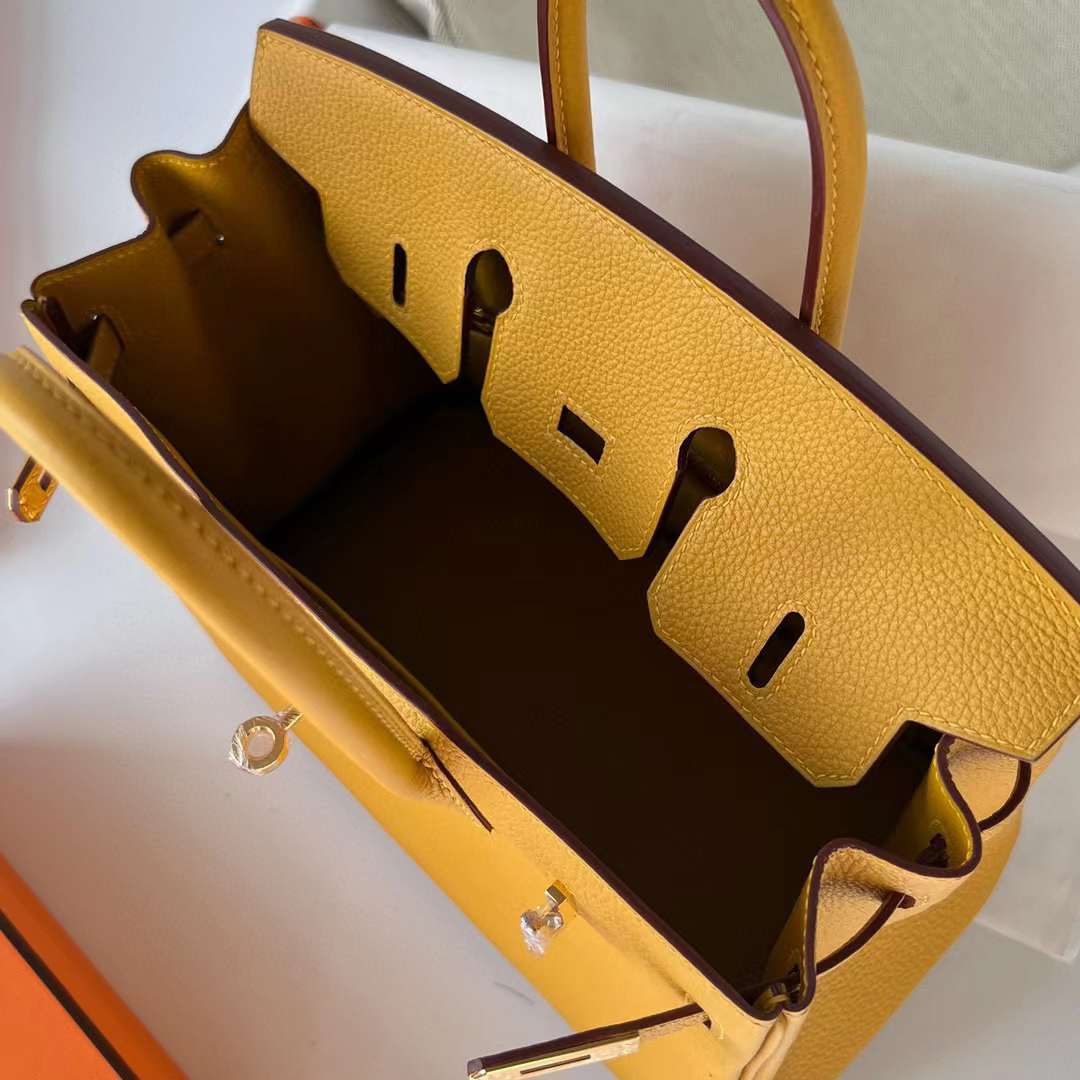 Hermès（爱马仕）Birkin 铂金包 Togo 9D 琥珀黄 金扣 25cm 全手工蜡线缝制 Ghw
