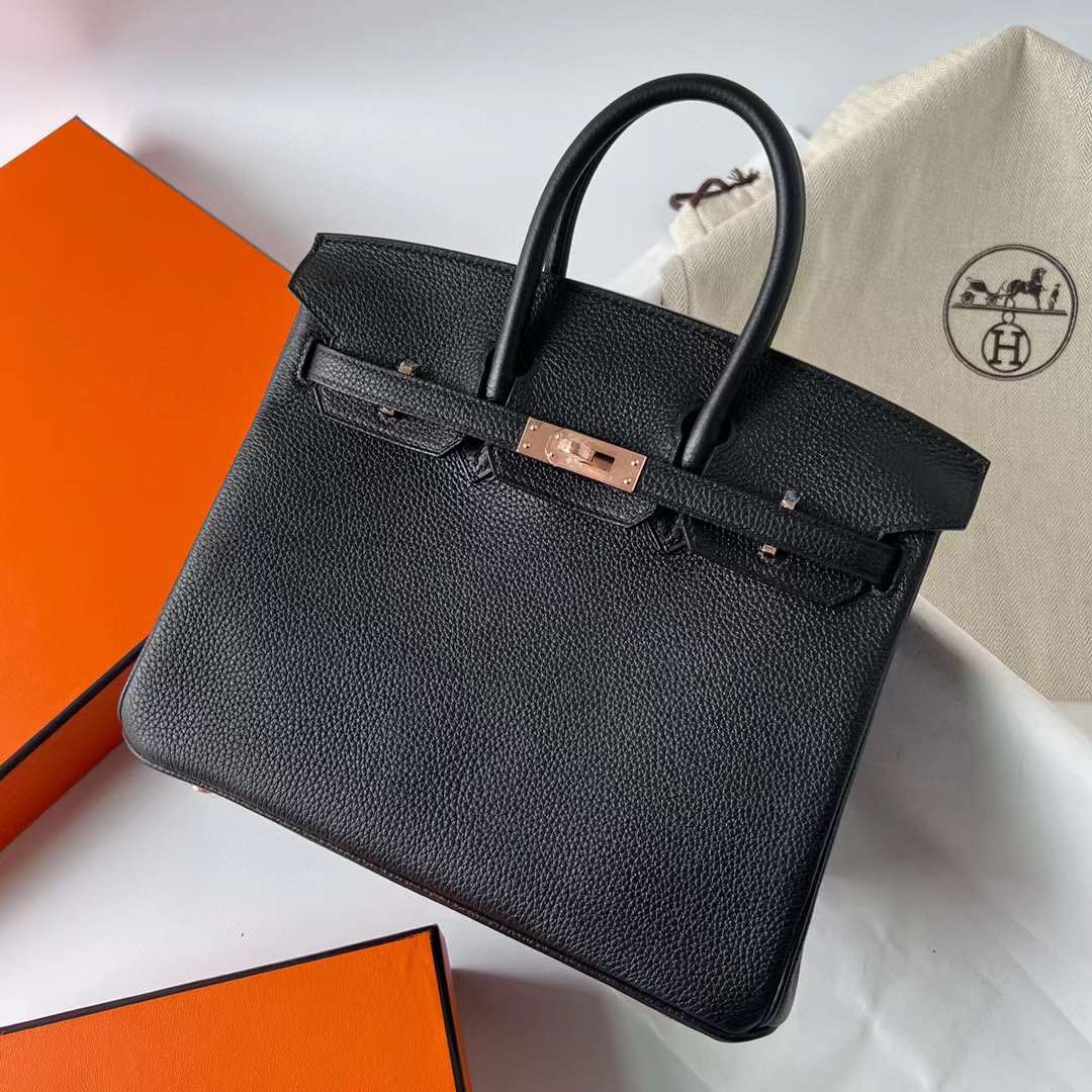Hermès（爱马仕）Birkin 铂金包 Togo 顶级小牛皮 Ck89 黑色 玫瑰金扣 25cm 全手工蜡线缝制 Rghw