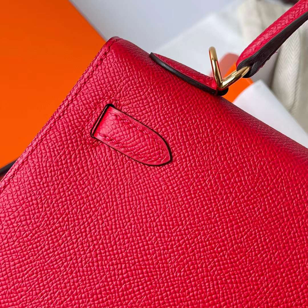 Hermès（爱马仕）Kelly 凯莉包 Epsom Q5 国旗红 金扣 25cm 全手工蜡线缝制 Ghw