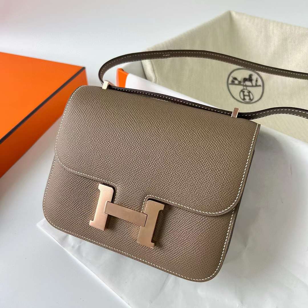 Hermès（爱马仕）Constance 空姐包 Epsom Ck18 大象灰 玫瑰金扣 19cm 全手工蜡线缝制 Rghw