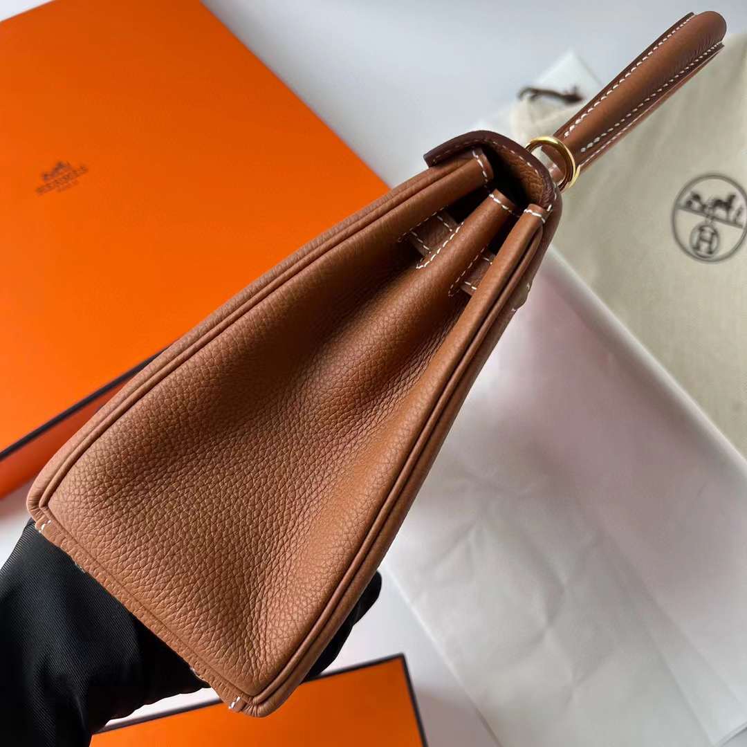 Hermès（爱马仕）Kelly 凯莉包 Togo皮 Ck37 金棕色 金扣 25cm 全手工蜡线缝制 Ghw