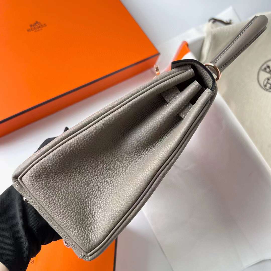 Hermès（爱马仕）Kelly 凯莉包 Togo皮 M8 沥青灰 玫瑰金扣 25cm 全手工蜡线缝制 Rghw