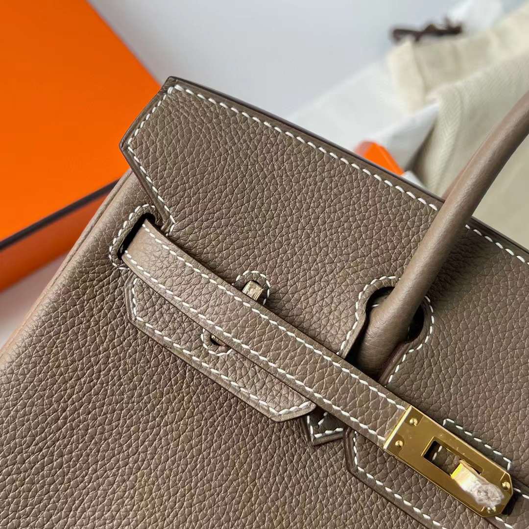 Hermès（爱马仕）Birkin 铂金包 Togo 进口小牛皮 Ck18 大象灰 金扣 25cm 全手工蜡线缝制 Ghw