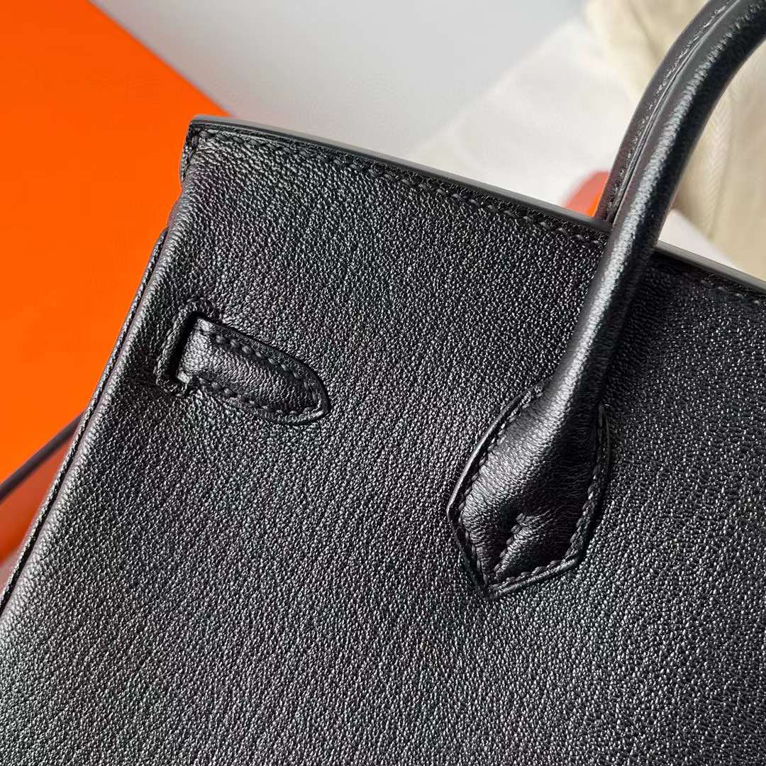 Hermès（爱马仕）Birkin 铂金包 Chevre 进口山羊皮 Ck89 黑色 银扣 25cm 全手工蜡线缝制 Phw