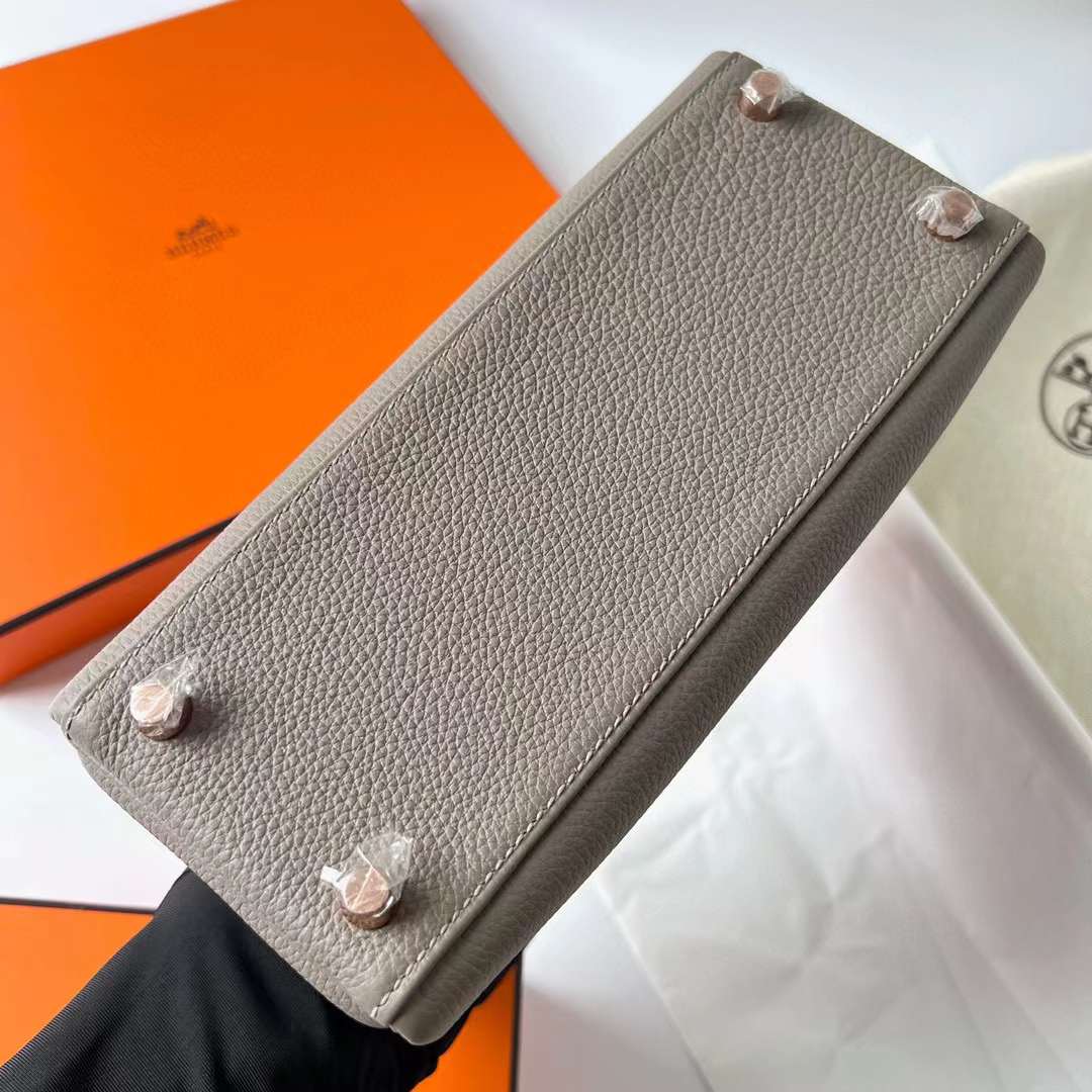 Hermès（爱马仕）Kelly 凯莉包 Togo皮 M8 沥青灰 玫瑰金扣 25cm 全手工蜡线缝制 Rghw
