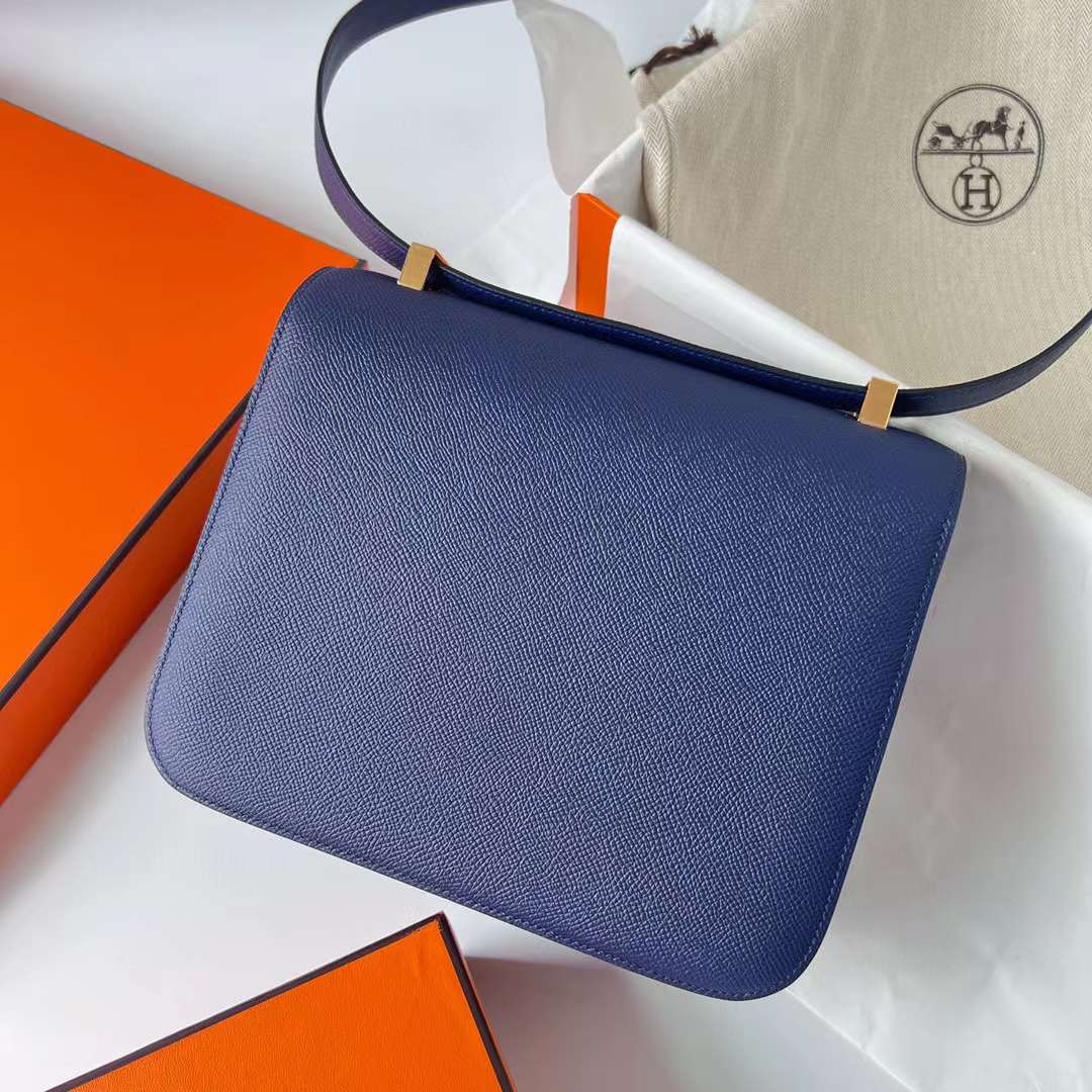 Hermès（爱马仕）Constance 康斯坦斯 Epsom Ck73 宝石蓝 金扣 24cm 全手工蜡线缝制 Ghw