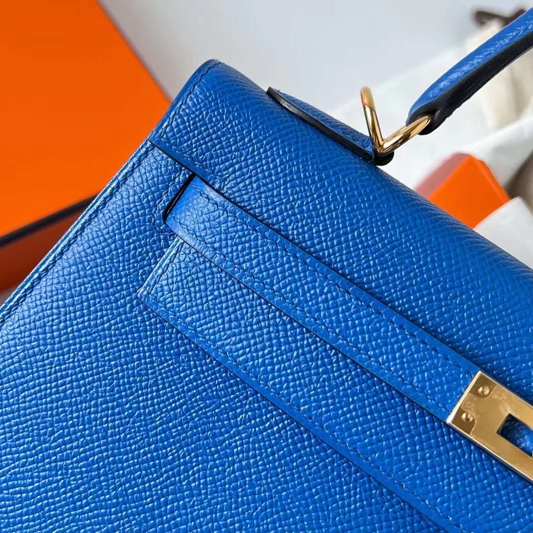 Hermès（爱马仕）Kelly 凯莉包 Epsom 掌纹皮 71 法国蓝 金扣 25cm 全手工蜡线缝制 Ghw