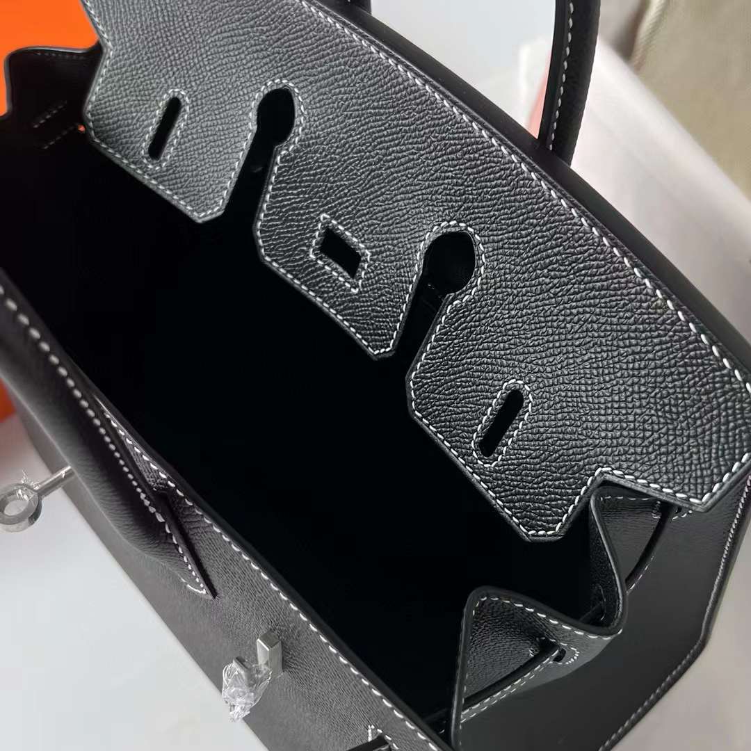 Hermès（爱马仕）Birkin Sellier Epsom Ck89 黑色 银扣 走白色线 25cm 全手工蜡线缝制 Phw