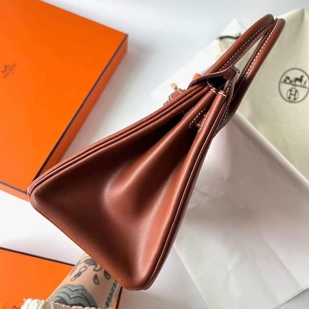 Hermès（爱马仕）Birkin 铂金包 Barenia 平纹马鞍皮 Ck37 金棕色 金扣 25cm 全手工蜡线缝制 Ghw