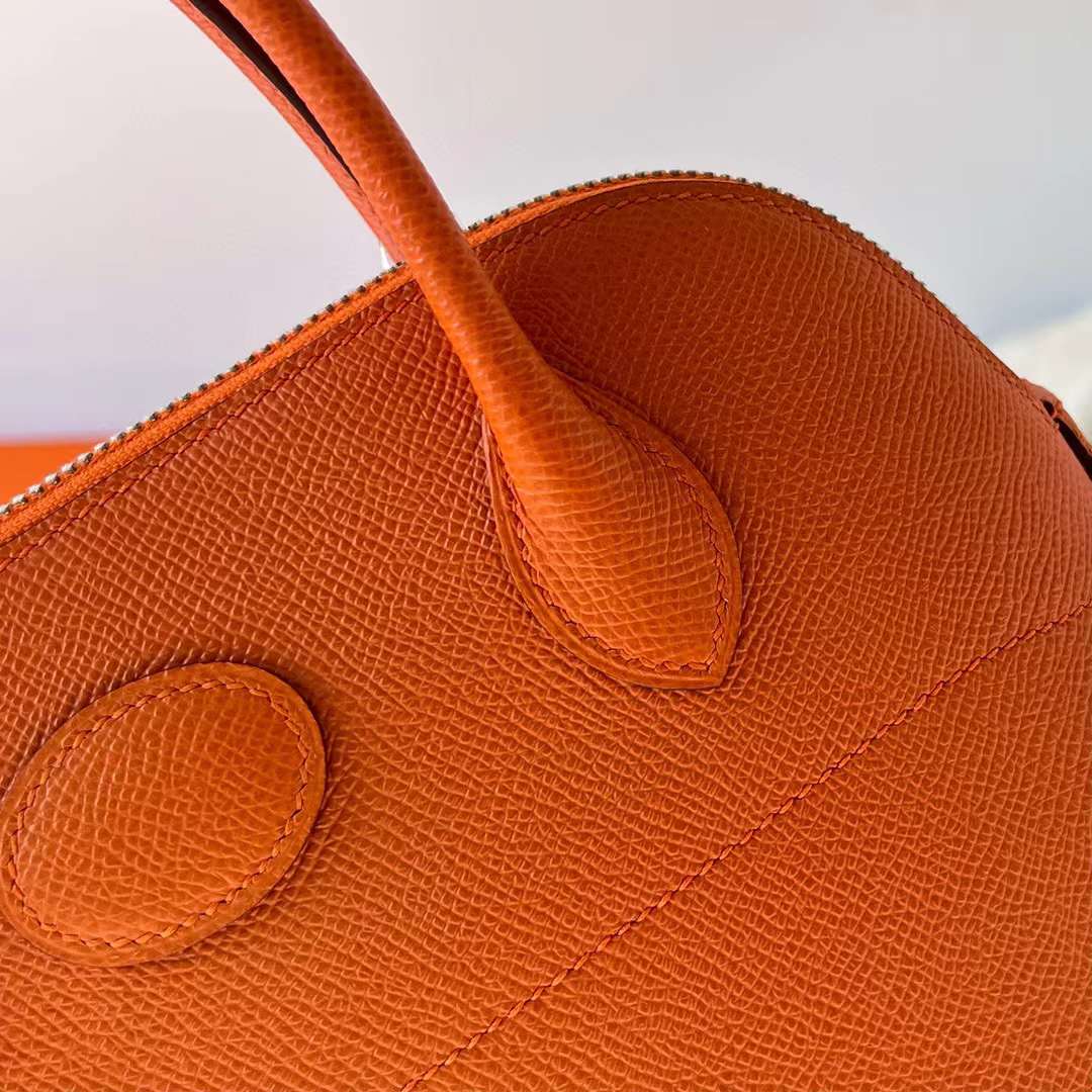 Hermès（爱马仕）Bolide 保龄球包 Epsom Ck93 橙色 银扣 27cm 全手工蜡线缝制 Phw