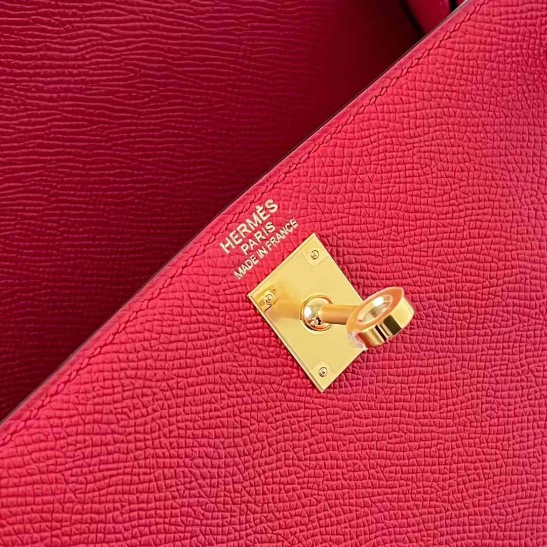 Hermès（爱马仕）Kelly 凯莉包 Epsom Q5 国旗红 金扣 25cm 全手工蜡线缝制 Ghw