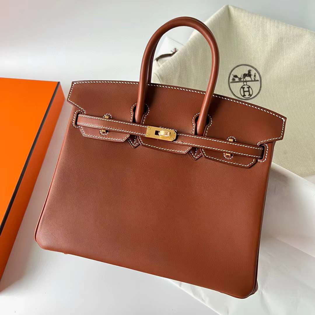 Hermès（爱马仕）Birkin 铂金包 Barenia 平纹马鞍皮 Ck37 金棕色 金扣 25cm 全手工蜡线缝制 Ghw