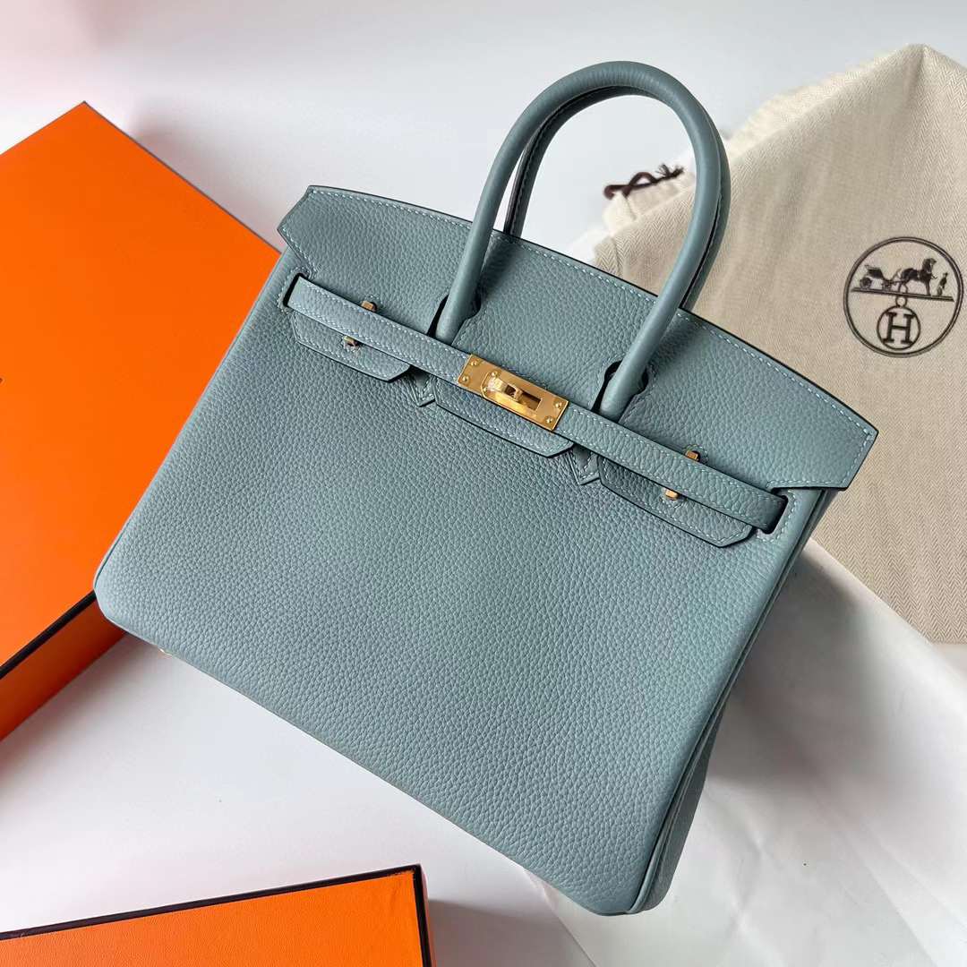 Hermès（爱马仕）Birkin 铂金包 Togo 顶级小牛皮 7G 天青色 金扣 25cm 全手工蜡线缝制 Ghw
