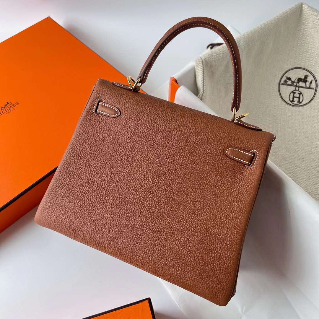 Hermès（爱马仕）Kelly 凯莉包 Togo皮 Ck37 金棕色 金扣 25cm 全手工蜡线缝制 Ghw