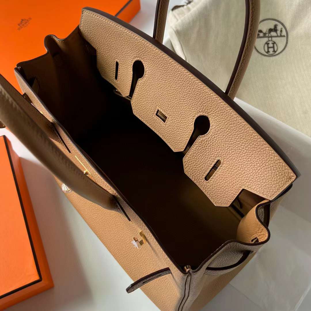 Hermès（爱马仕）Birkin 铂金包 Togo皮 0M 奶茶色 金扣 30cm 全手工蜡线缝制 Ghw