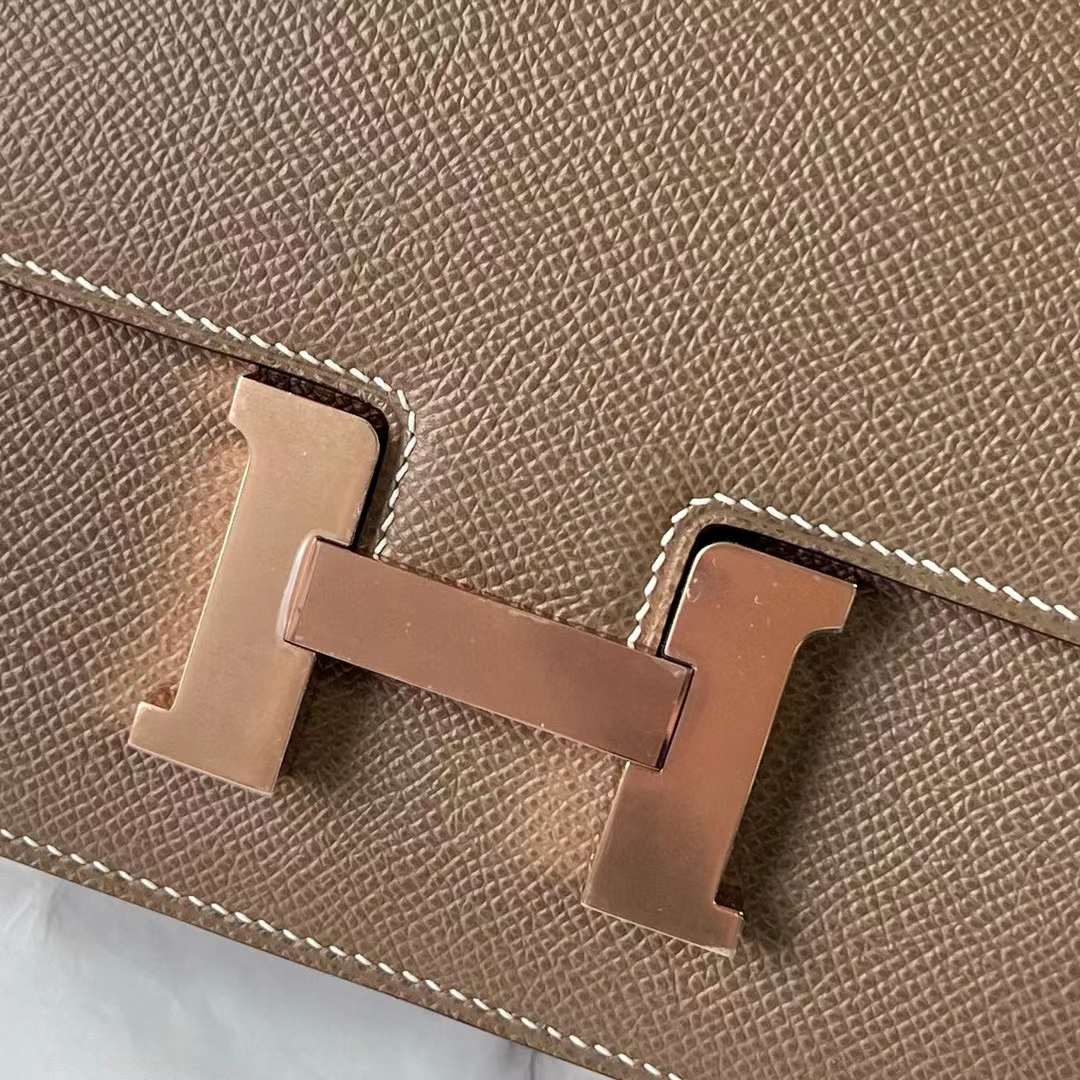 Hermès（爱马仕）Constance 空姐包 Epsom Ck18 大象灰 玫瑰金扣 19cm 全手工蜡线缝制 Rghw