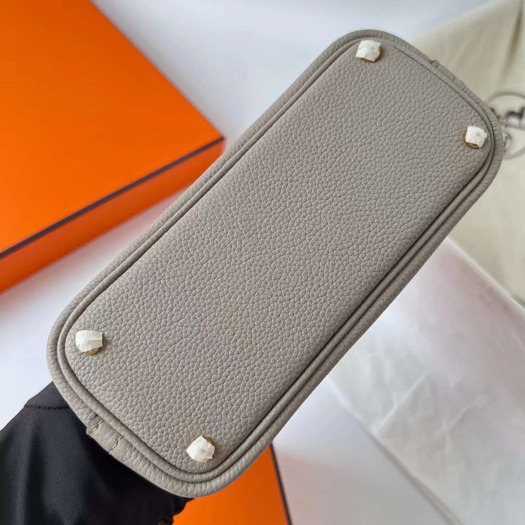 Hermès（爱马仕）Mini Bolide 迷你保龄球包 Evercolor M8 沥青灰 金扣 19cm 全手工蜡线缝制 Ghw