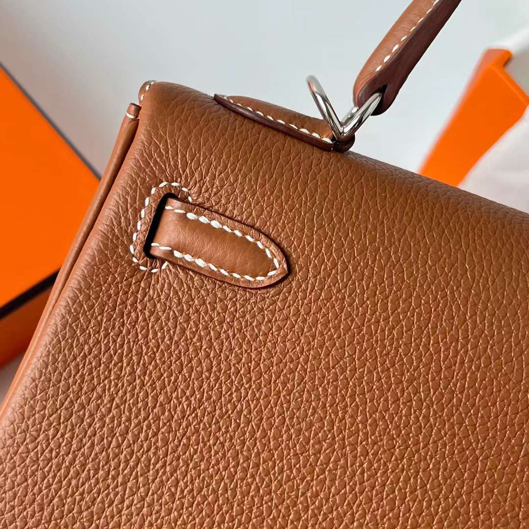 Hermès（爱马仕）Kelly 凯莉包 Togo 进口德国小牛皮 Ck37 金棕色 银扣 25cm 全手工蜡线缝制 Phw