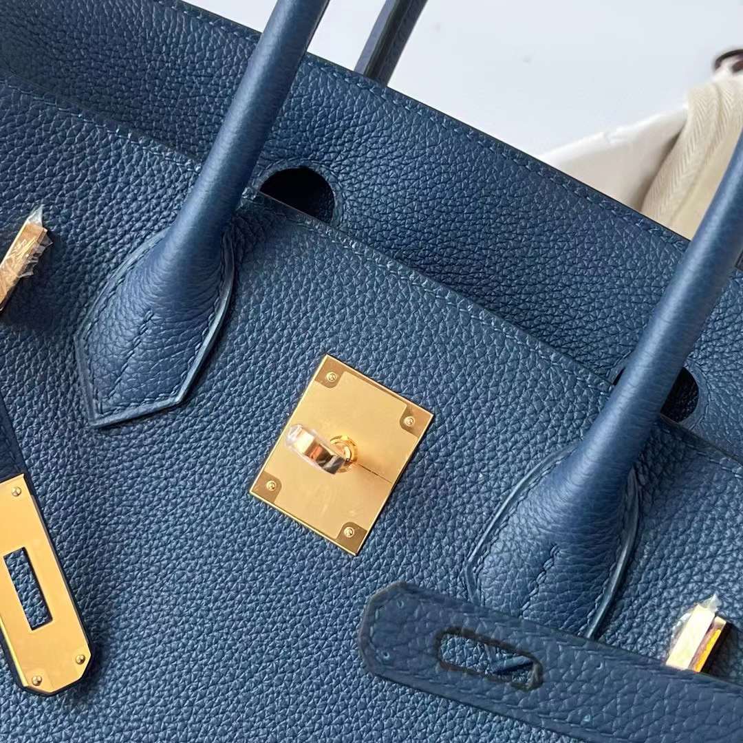 Hermès（爱马仕）Birkin 铂金包 Togo 进口德国小牛皮 S4 深邃蓝 金扣 30cm 全手工蜡线缝制 Ghw
