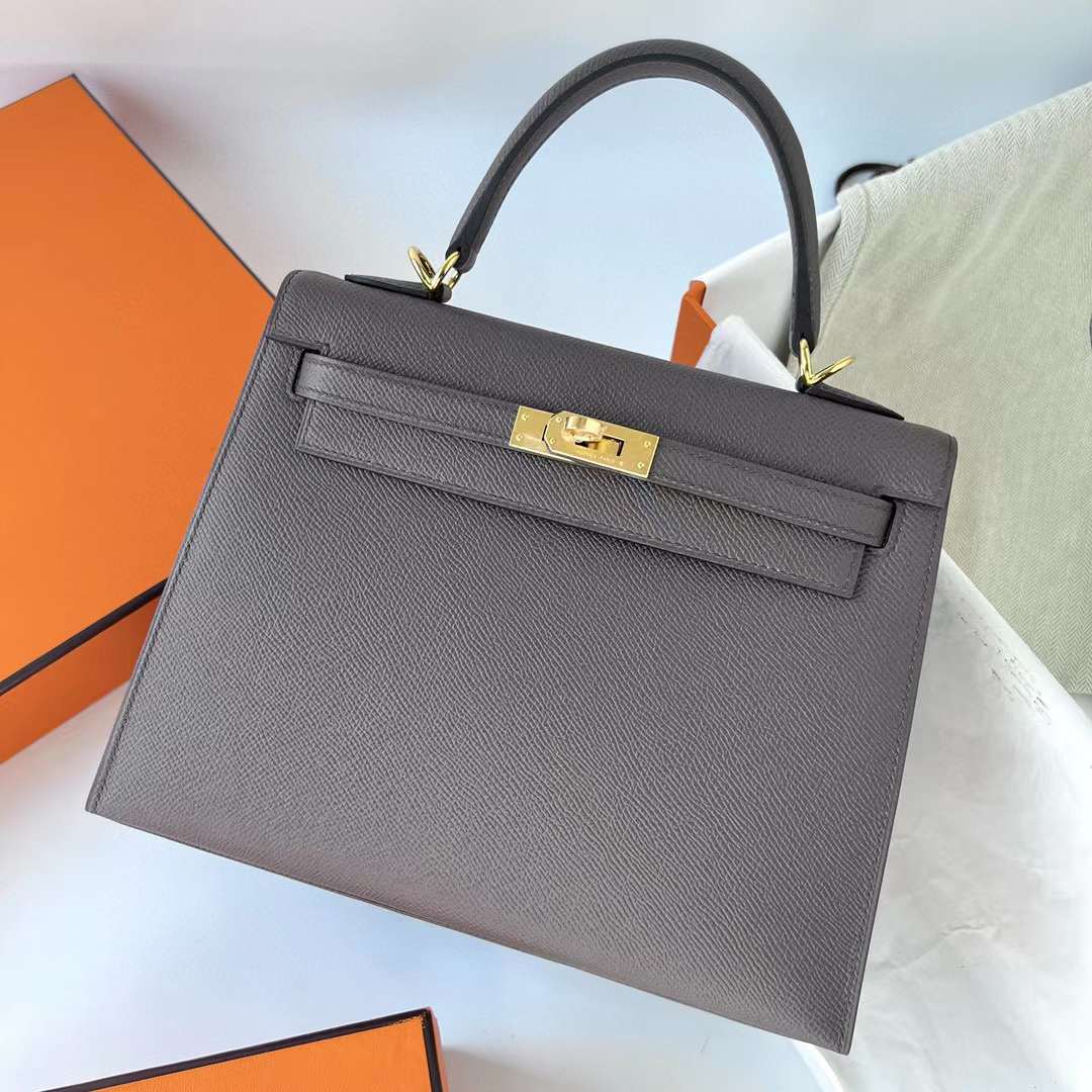 Hermès（爱马仕）Kelly 凯莉包 Epsom 8F 锡器灰 金扣 25cm 全手工蜡线缝制 Ghw