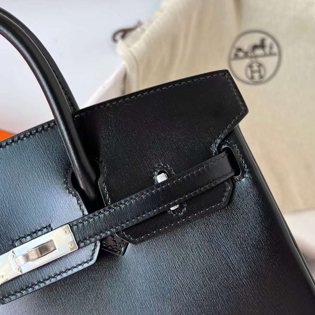 Hermès（爱马仕）Birkin 铂金包 Box皮 Ck89 黑色 银扣 25cm 全手工蜡线缝制 Phw